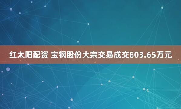 红太阳配资 宝钢股份大宗交易成交803.65万元